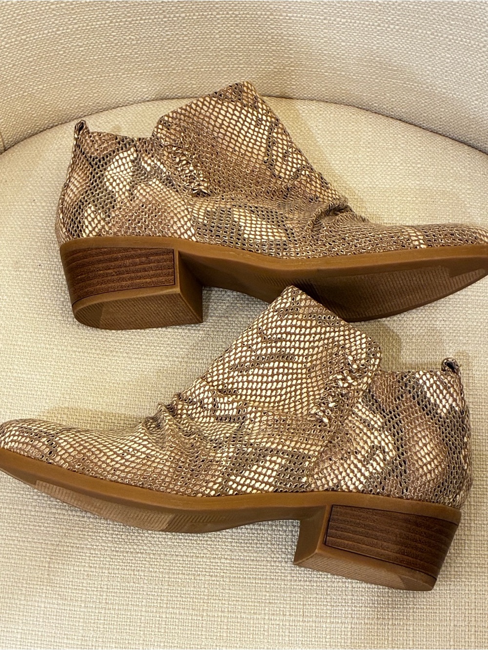 BareTraps Metallic Snake-Print Ankle Boots - Gold/Brown
